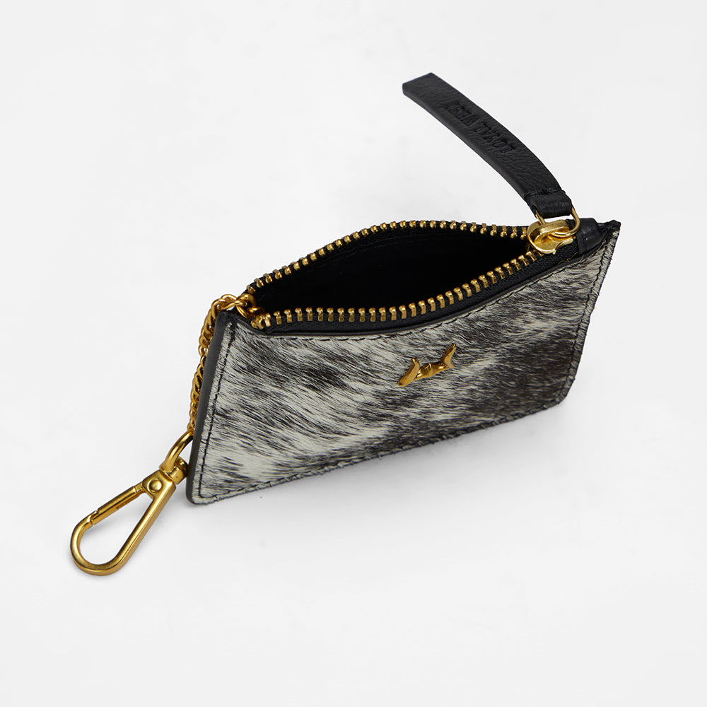 Loyal West Sophia Credit Card Holder In Black & White Cowhide