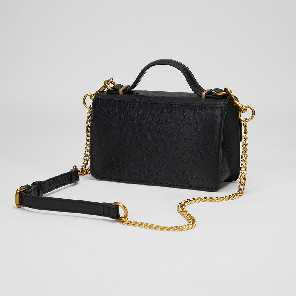 Loyal West Valencia Ostrich Leather Bag - Black
