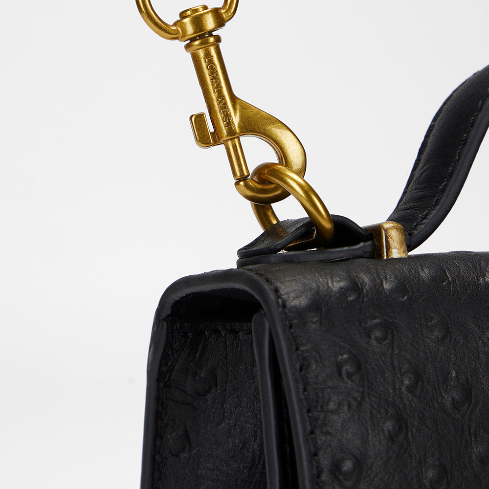 Loyal West Valencia Ostrich Leather Bag - Black