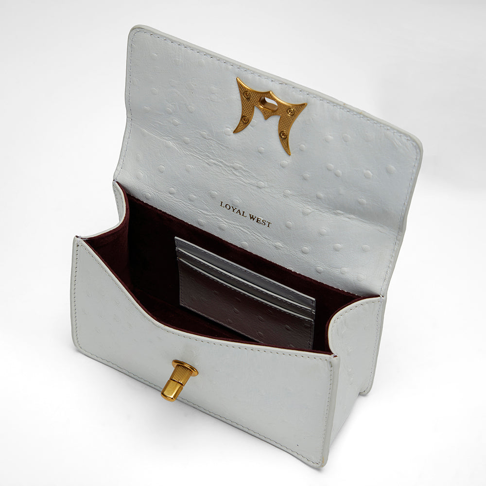 Loyal West Valencia Ostrich Leather Bag - White