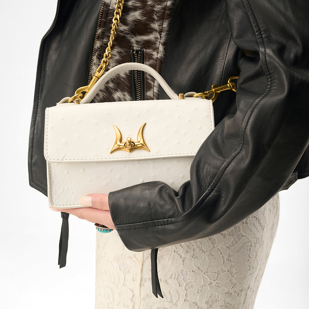 Loyal West Valencia Ostrich Leather Bag - White