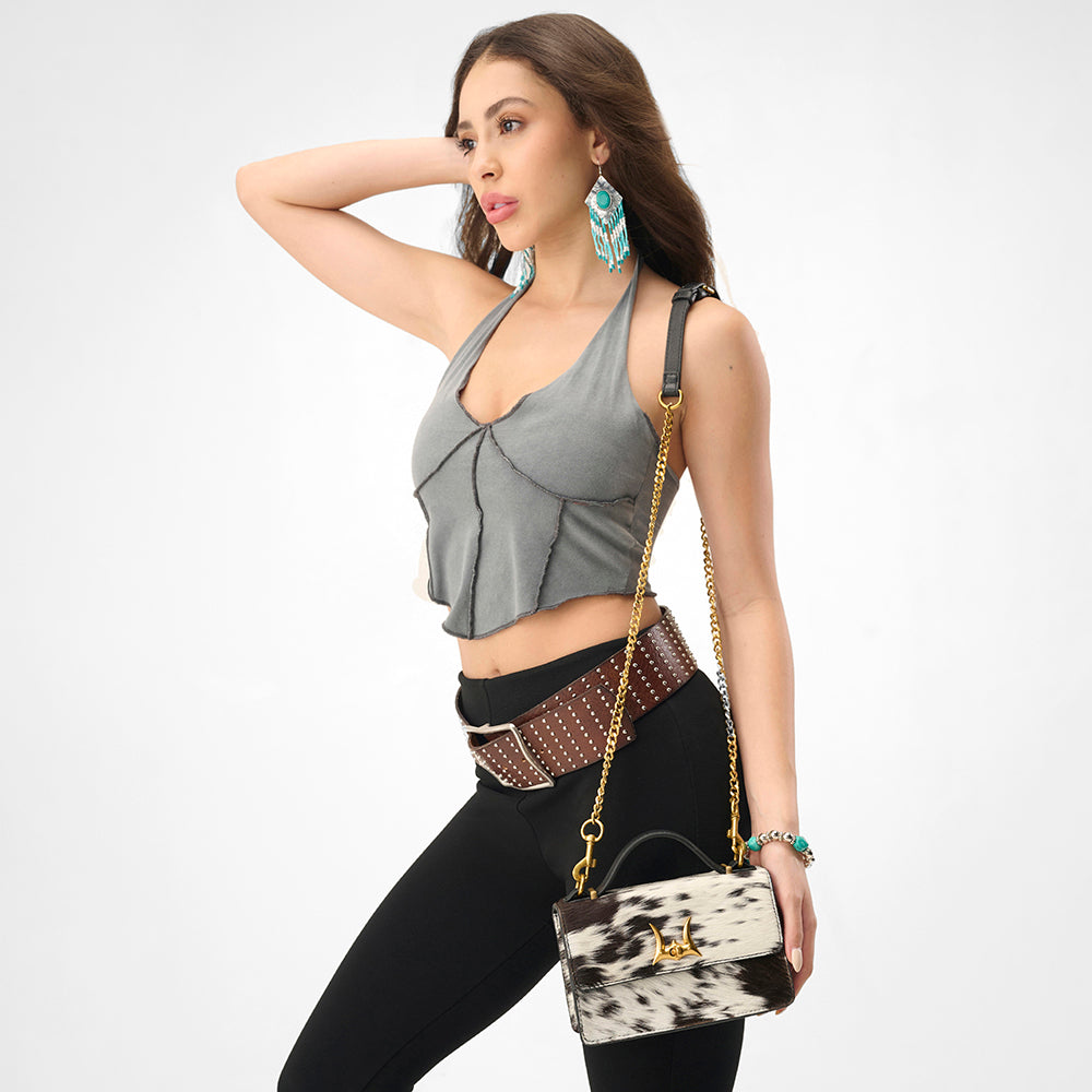 Loyal West Valencia Leather Bag - Black & White Cowhide