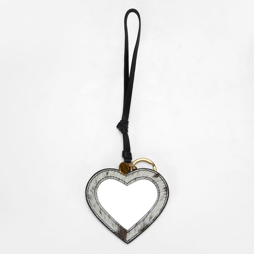 Loyal West Heart Shape Bag Charm In Black & White Cowhide