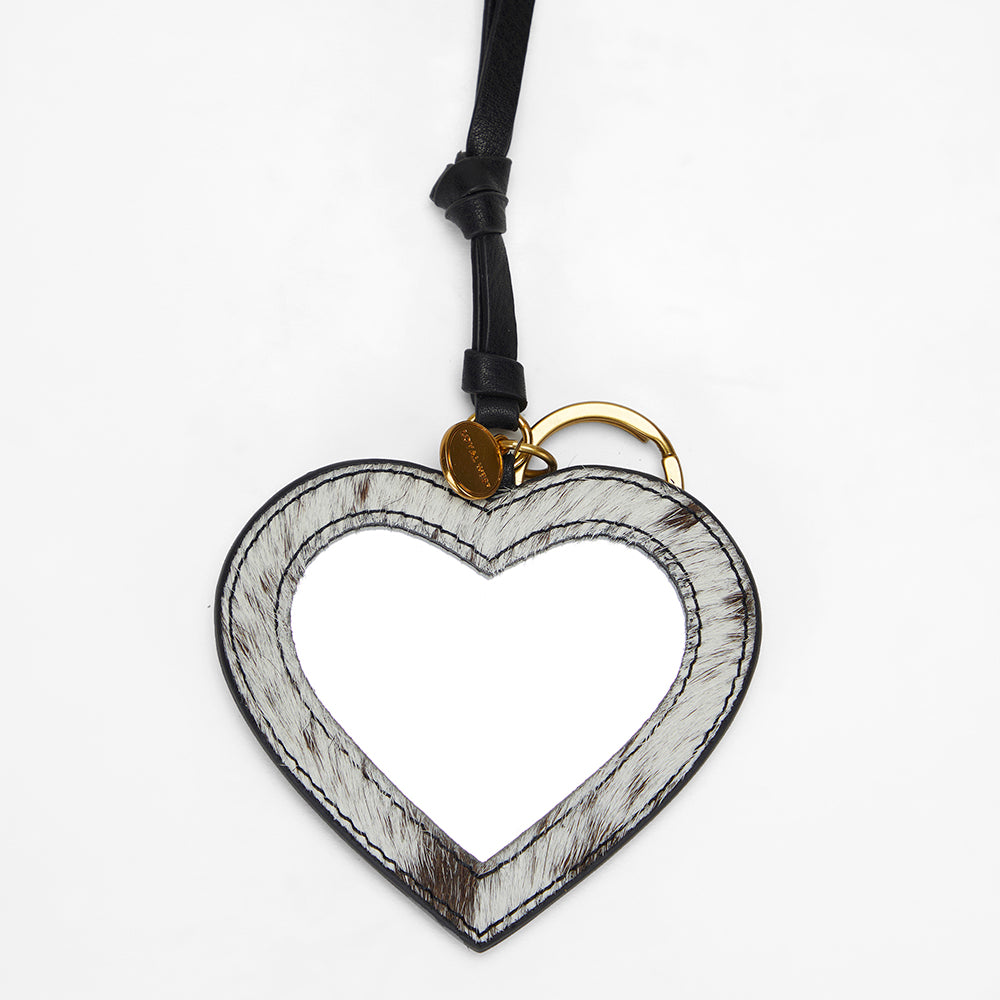 Loyal West Heart Shape Bag Charm In Black & White Cowhide