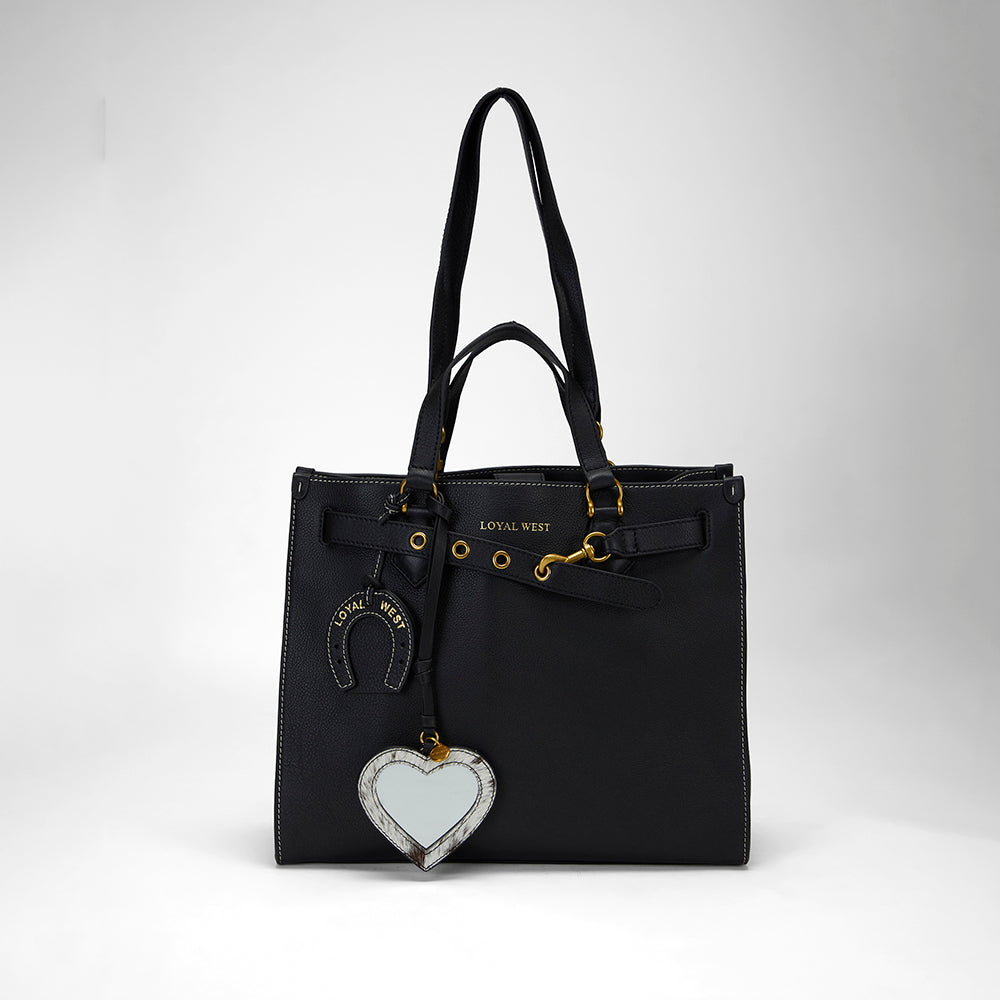 Loyal West Heart Shape Bag Charm In Black & White Cowhide