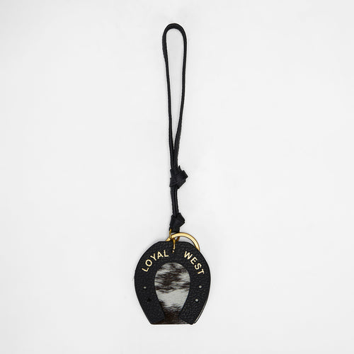 Loyal West Horse Shoe Bag Charm In Black & White Cowhide