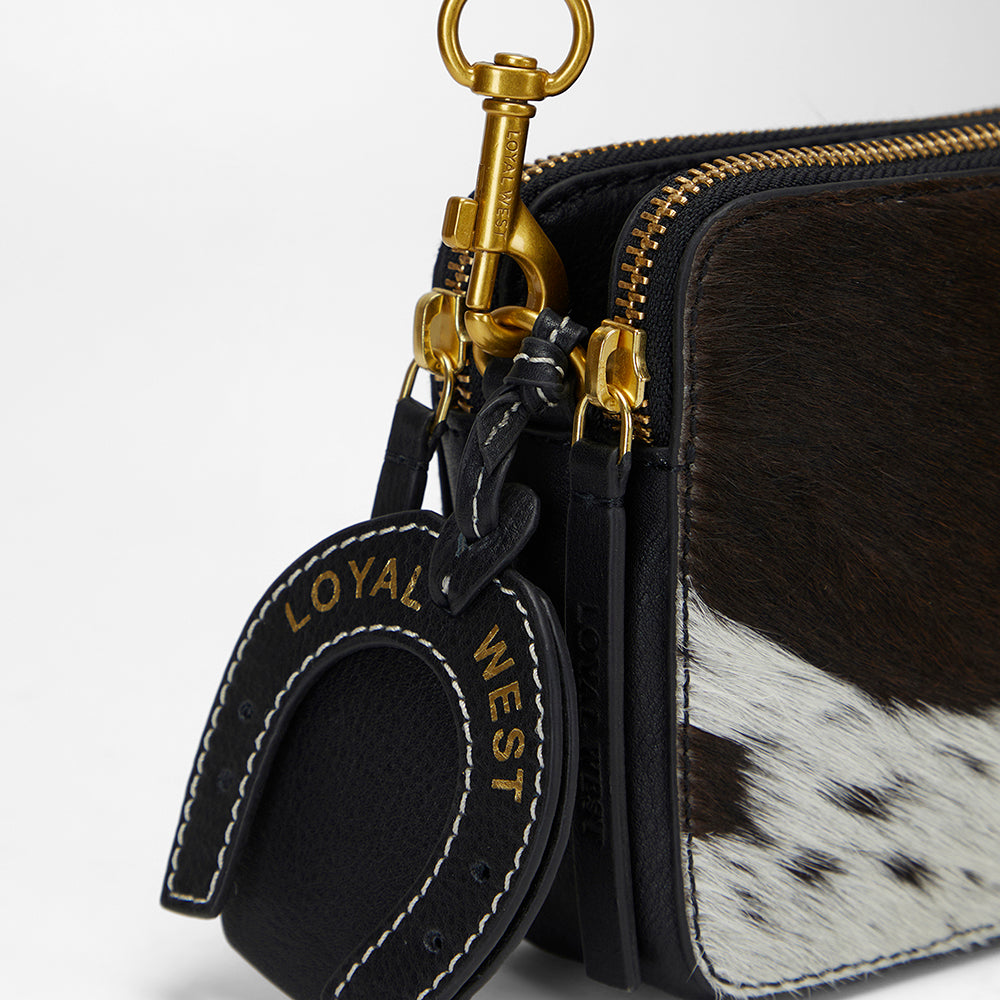 Loyal West Shell Mini Purse In Black & White Cowhide