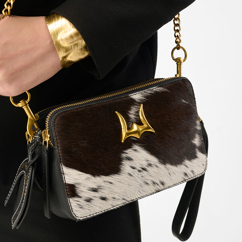 Loyal West Shell Mini Purse In Black & White Cowhide