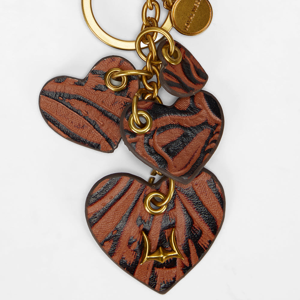 Loyal West Heart Shape Keychain In Hand Finished Embossed Leather -  Brown