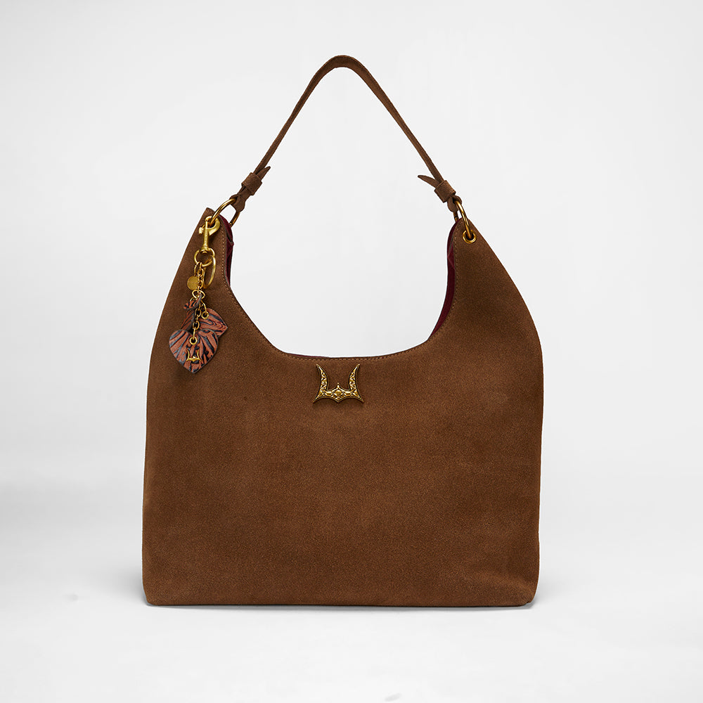 Loyal West Heart Shape Keychain In Hand Finished Embossed Leather -  Brown