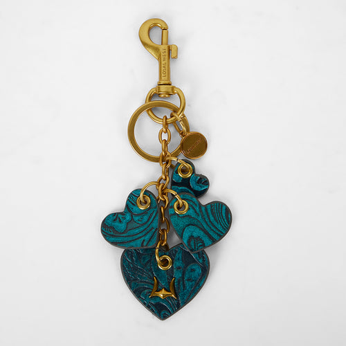 Loyal West Heart Shape Keychain In Hand Finished Embossed Leather - Turquoise