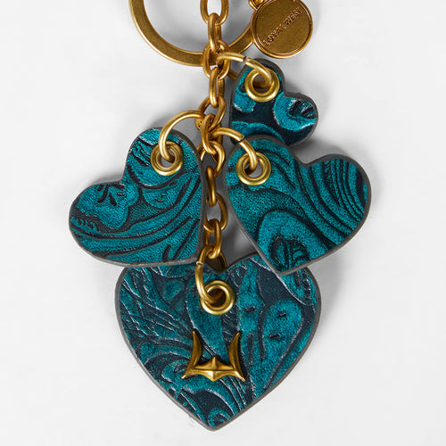 Loyal West Heart Shape Keychain In Hand Finished Embossed Leather - Turquoise