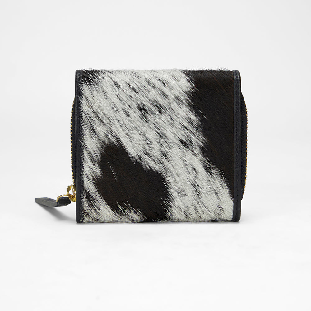 Loyal West Sophia Card Holder In Black & White Cowhide