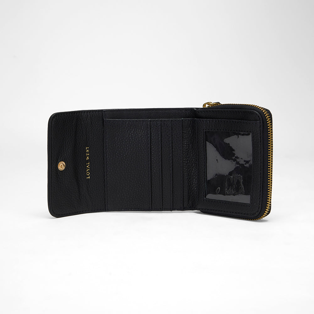 Loyal West Sophia Card Holder In Black & White Cowhide