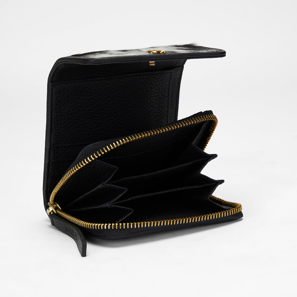 Loyal West Sophia Card Holder In Black & White Cowhide