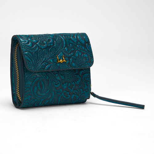 Loyal West Sophia Card Holder In Hand Finished Embossed Leather - Turquoise