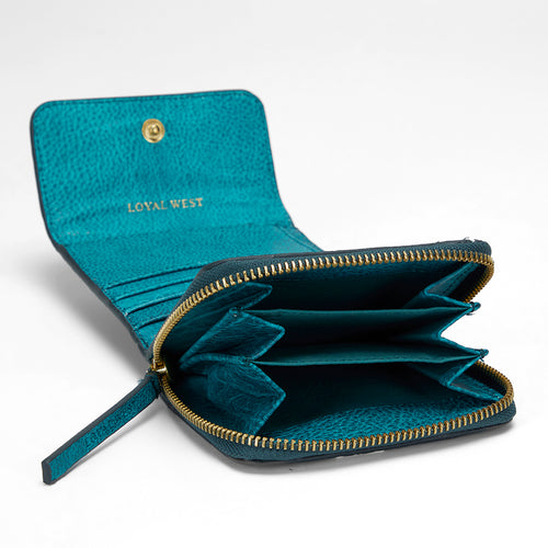 Loyal West Sophia Card Holder In Hand Finished Embossed Leather - Turquoise