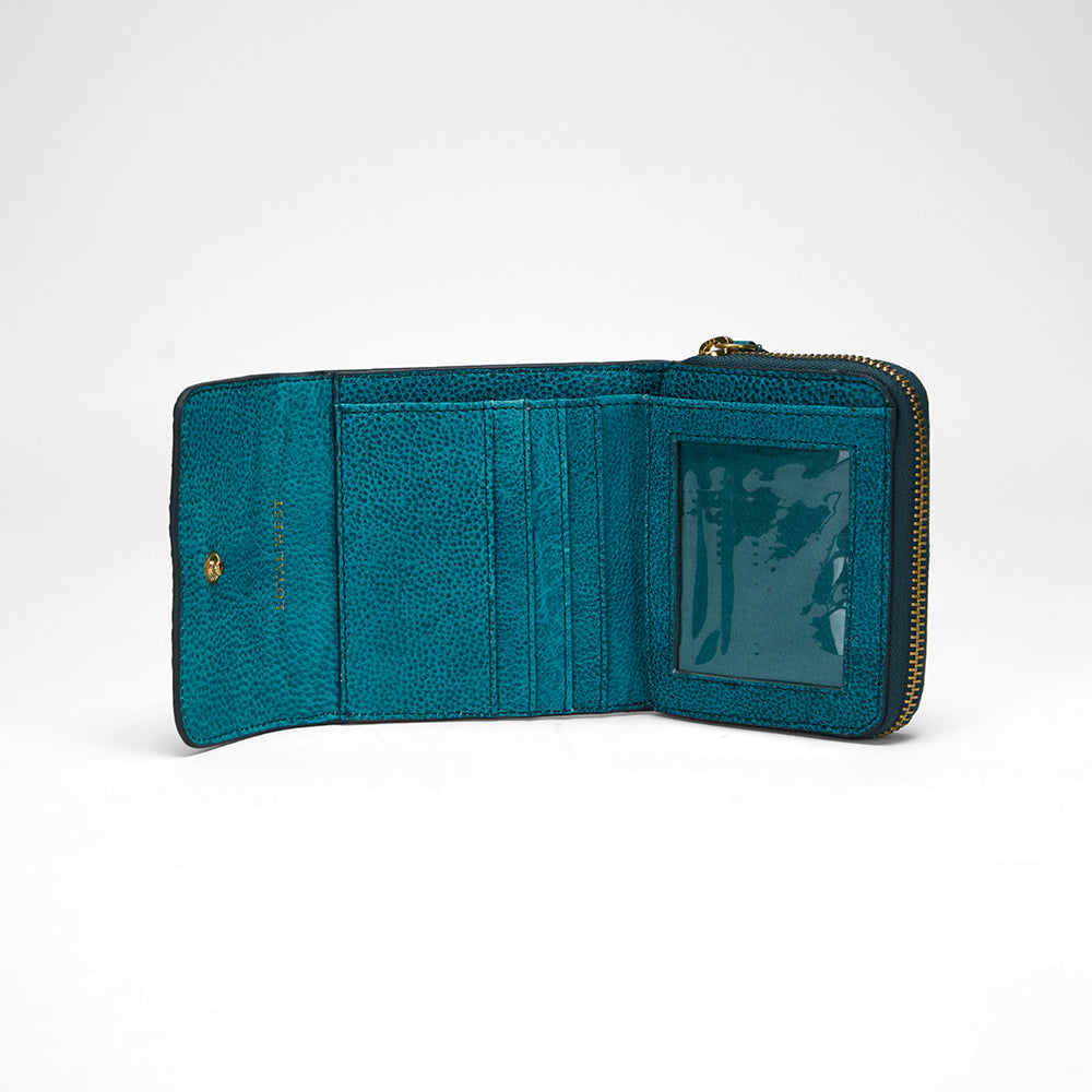 Loyal West Sophia Card Holder In Hand Finished Embossed Leather - Turquoise