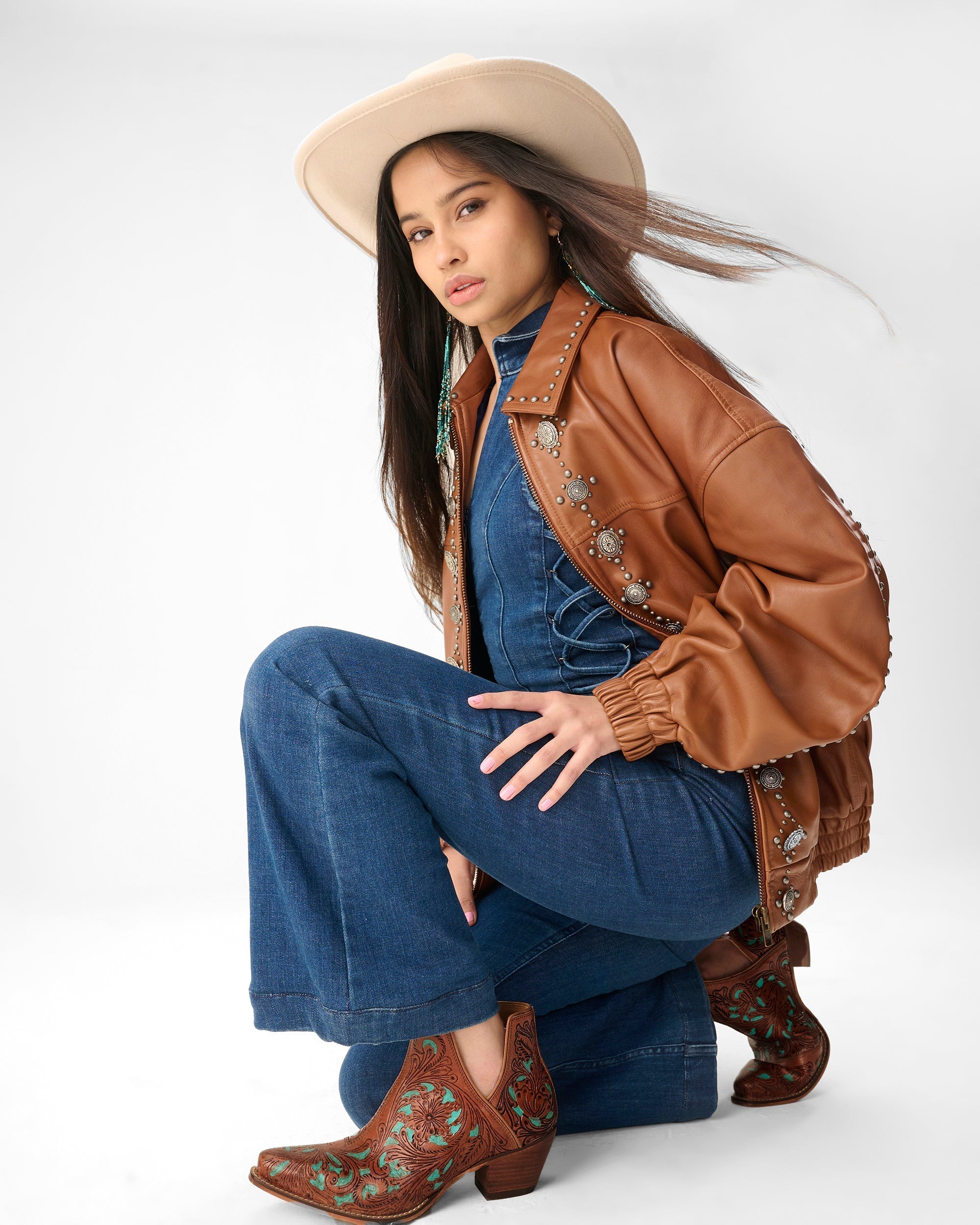 Loyal West X Myra Handtooled Booties in Turquoise Calfskin