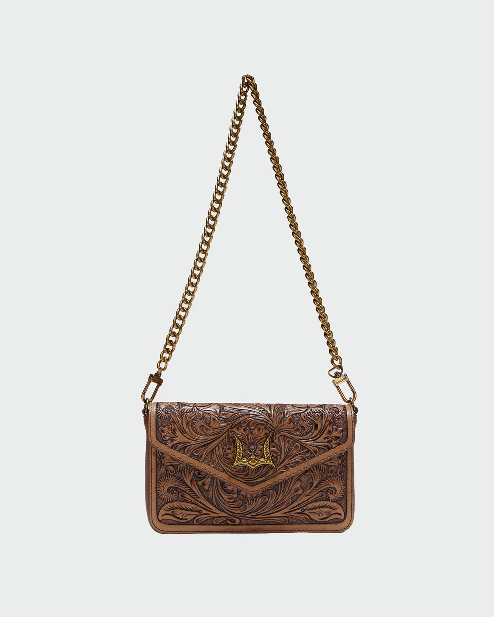 Loyal West The On The Go Mini Chain Bag- In Brown & White Cowhide And Calfskin