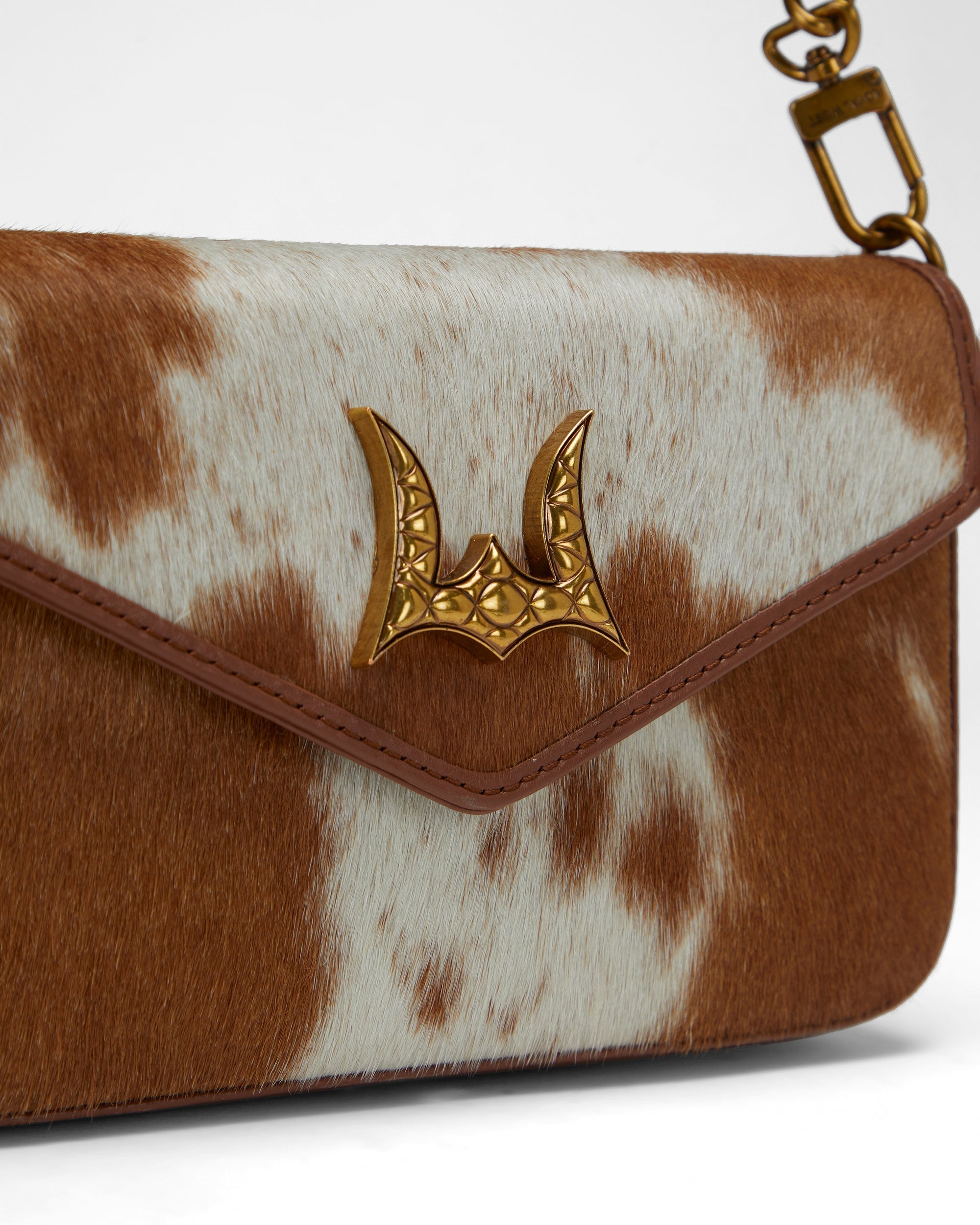 Loyal West The On The Go Mini Chain Bag- In Brown & White Cowhide And Calfskin