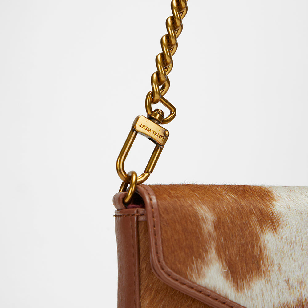 Loyal West The On The Go Mini Chain Bag- In Brown & White Cowhide And Calfskin
