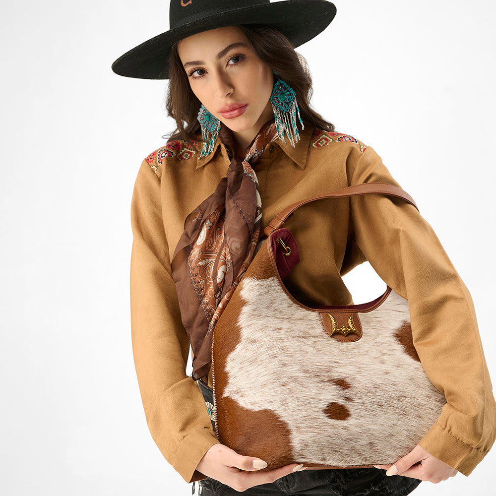 Loyal West Large Purse - In Brown & White Cowhide & Calfskin