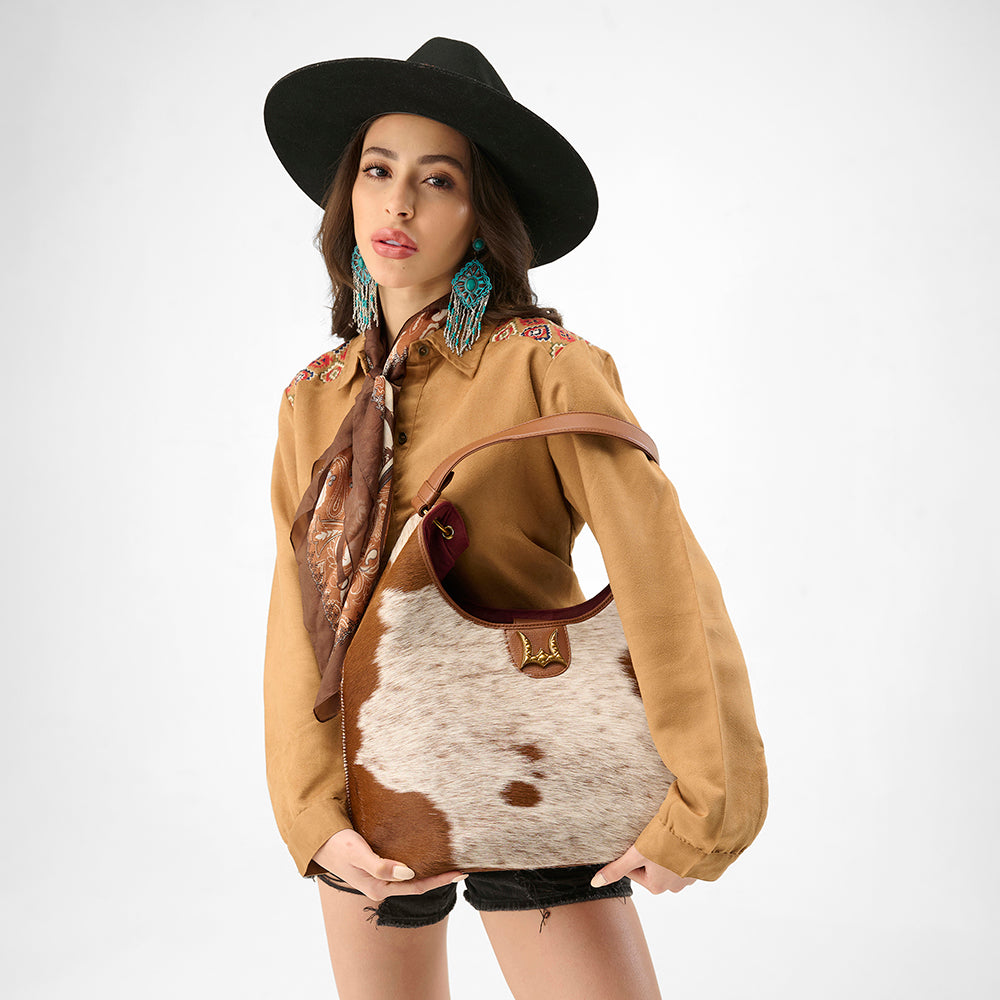 Loyal West Large Purse - In Brown & White Cowhide & Calfskin