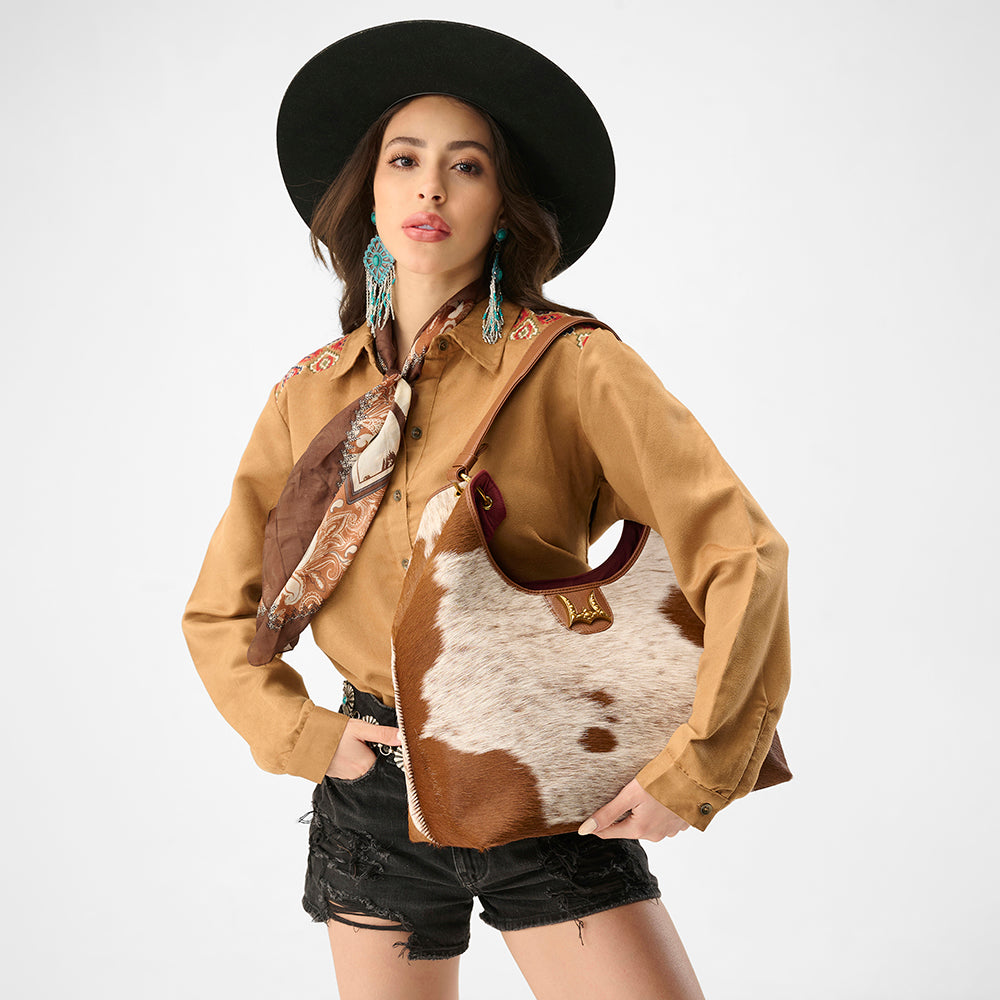 Loyal West Large Purse - In Brown & White Cowhide & Calfskin