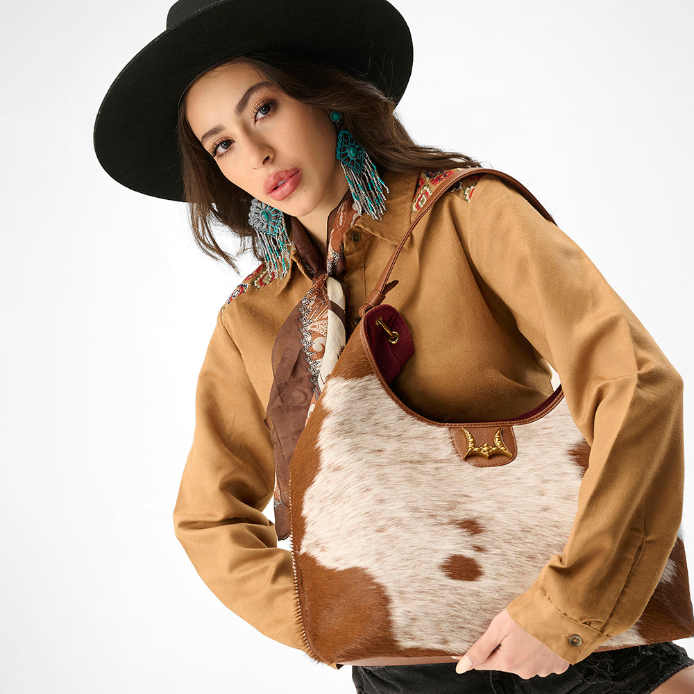 Loyal West Large Purse - In Brown & White Cowhide & Calfskin