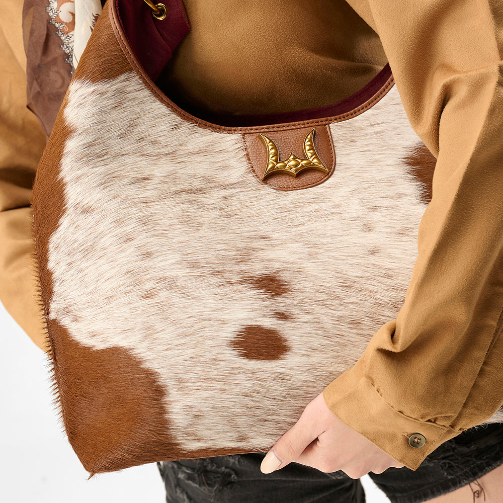 Loyal West Large Purse - In Brown & White Cowhide & Calfskin