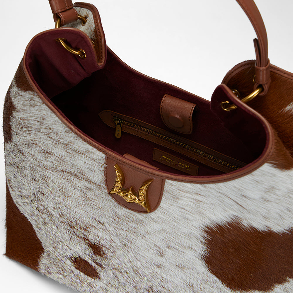 Loyal West Large Purse - In Brown & White Cowhide & Calfskin