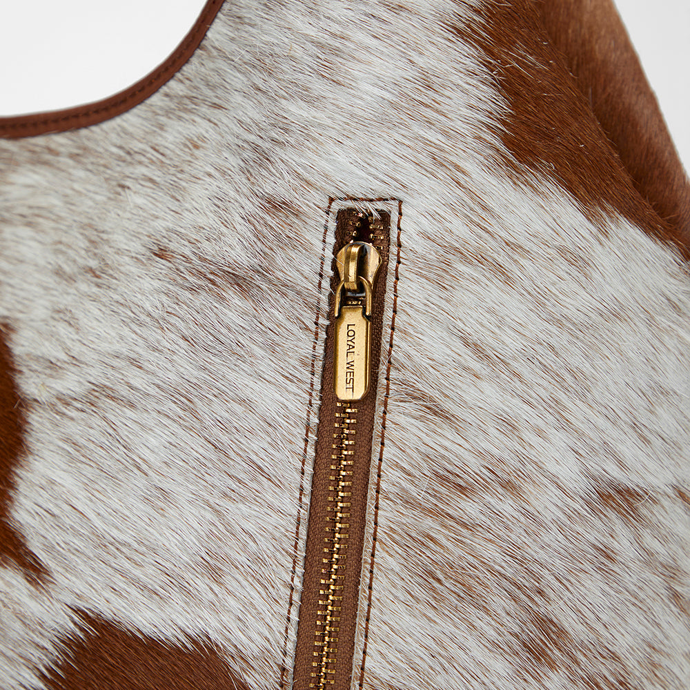 Loyal West Large Purse - In Brown & White Cowhide & Calfskin
