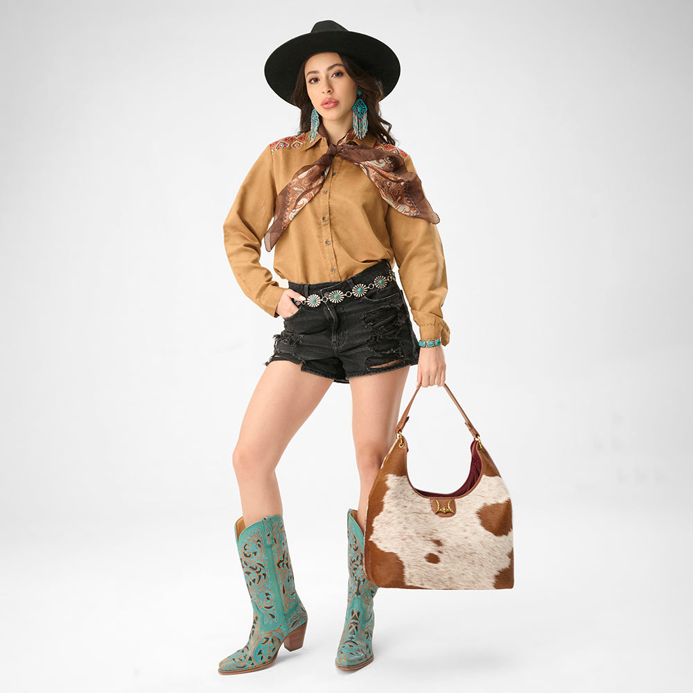Loyal West Large Purse - In Brown & White Cowhide & Calfskin