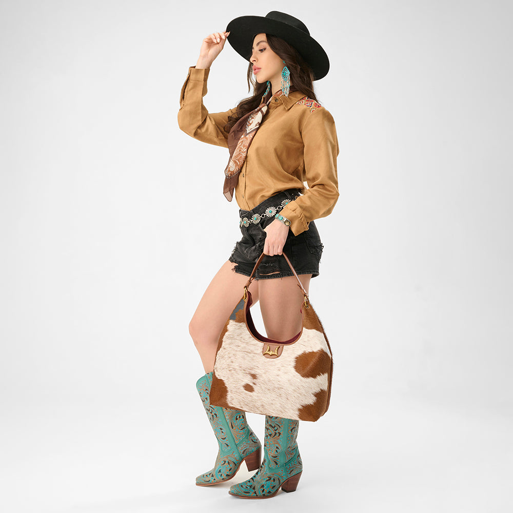 Loyal West Large Purse - In Brown & White Cowhide & Calfskin