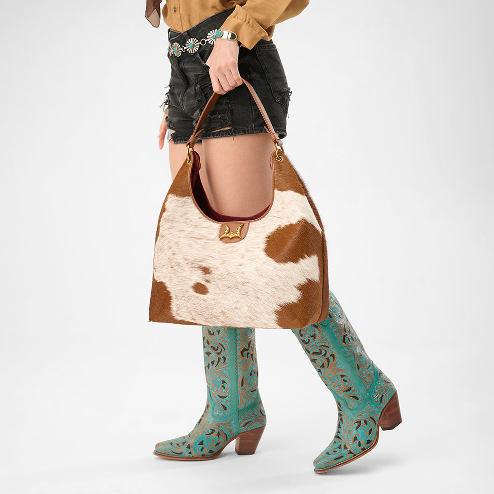 Loyal West Large Purse - In Brown & White Cowhide & Calfskin