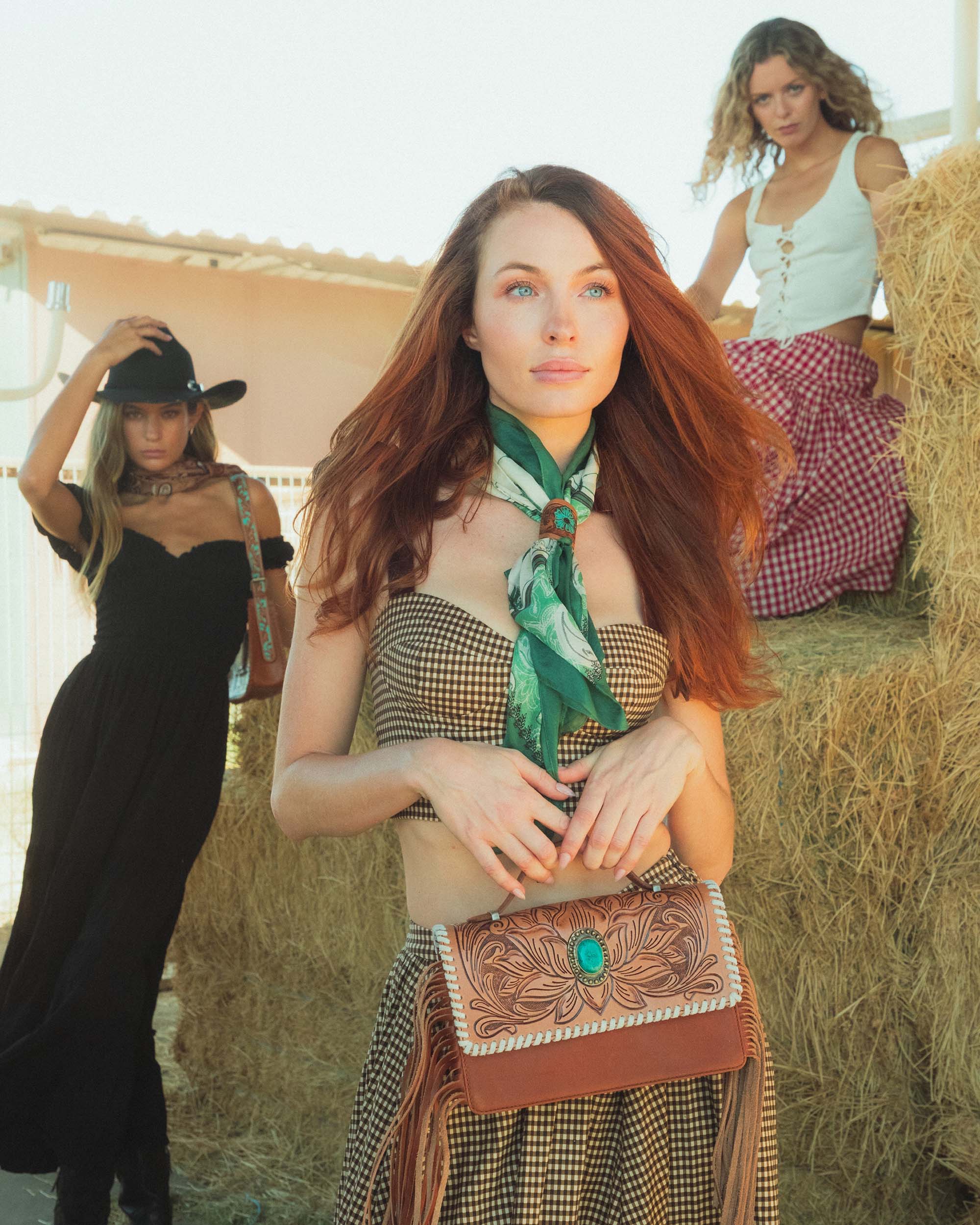 Loyal West Daylight'S Ballet Silk Scarves With Handtooled Leather Slider - Western Sky
