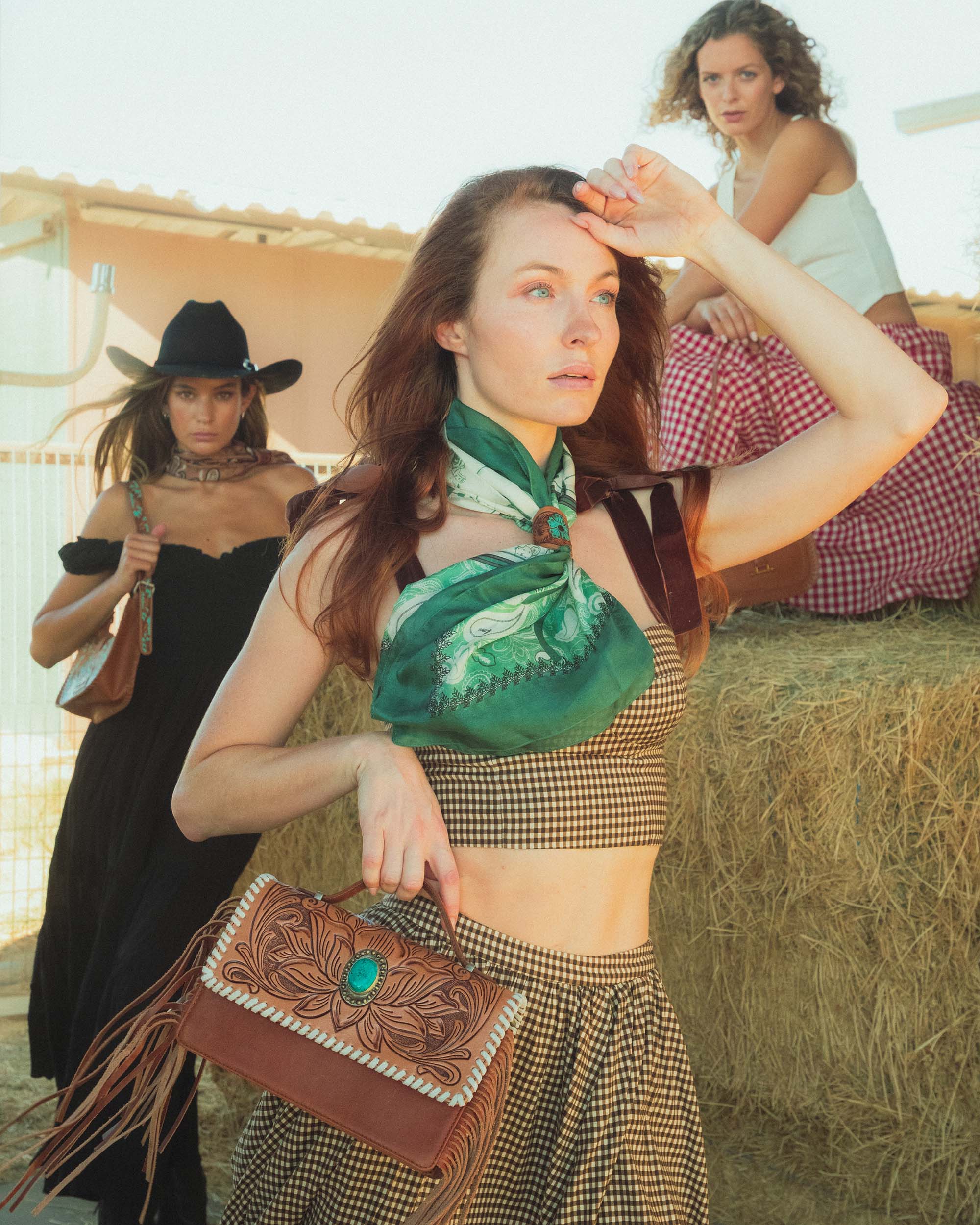 Loyal West Daylight'S Ballet Silk Scarves With Handtooled Leather Slider - Western Sky