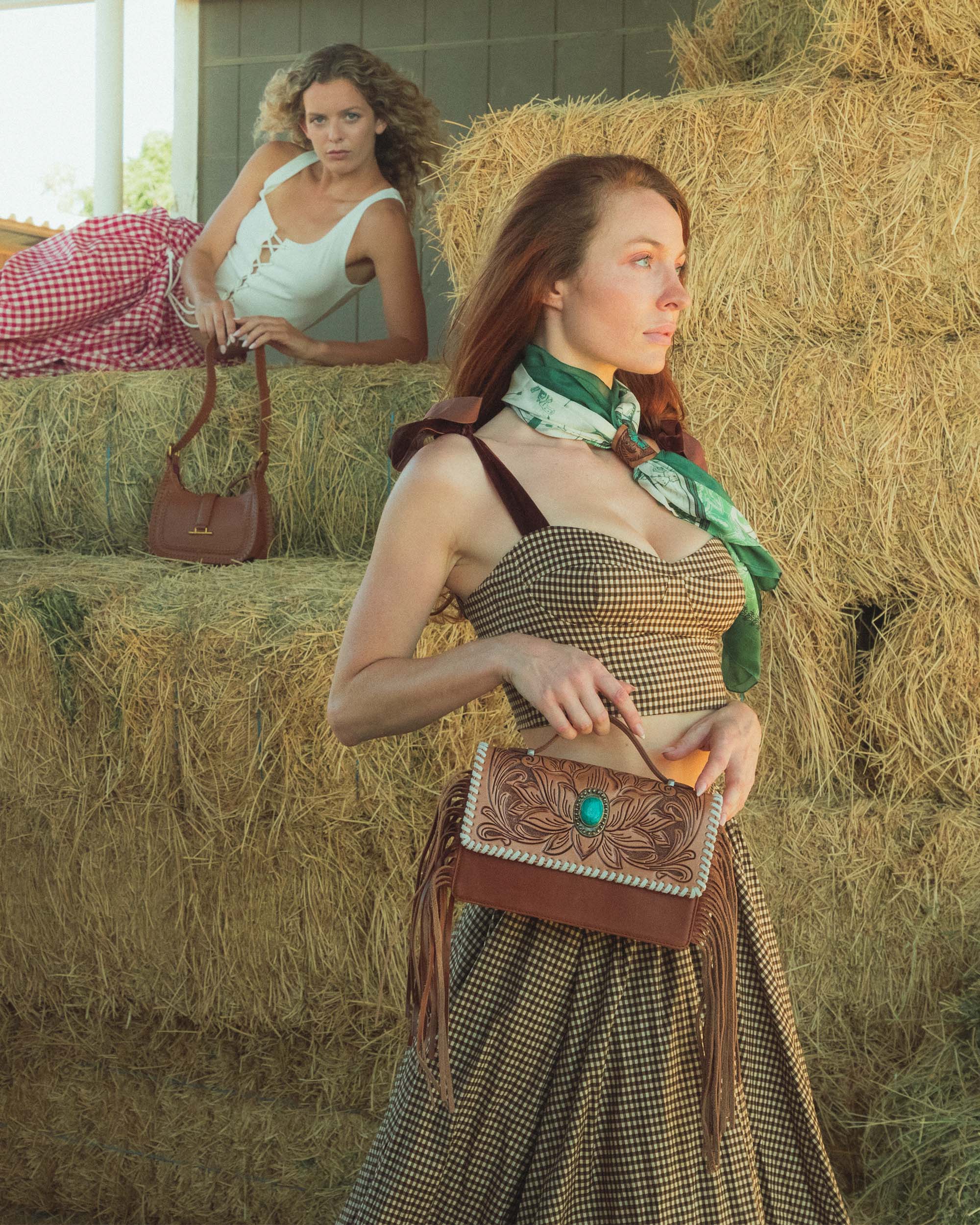 Loyal West Daylight'S Ballet Silk Scarves With Handtooled Leather Slider - Western Sky