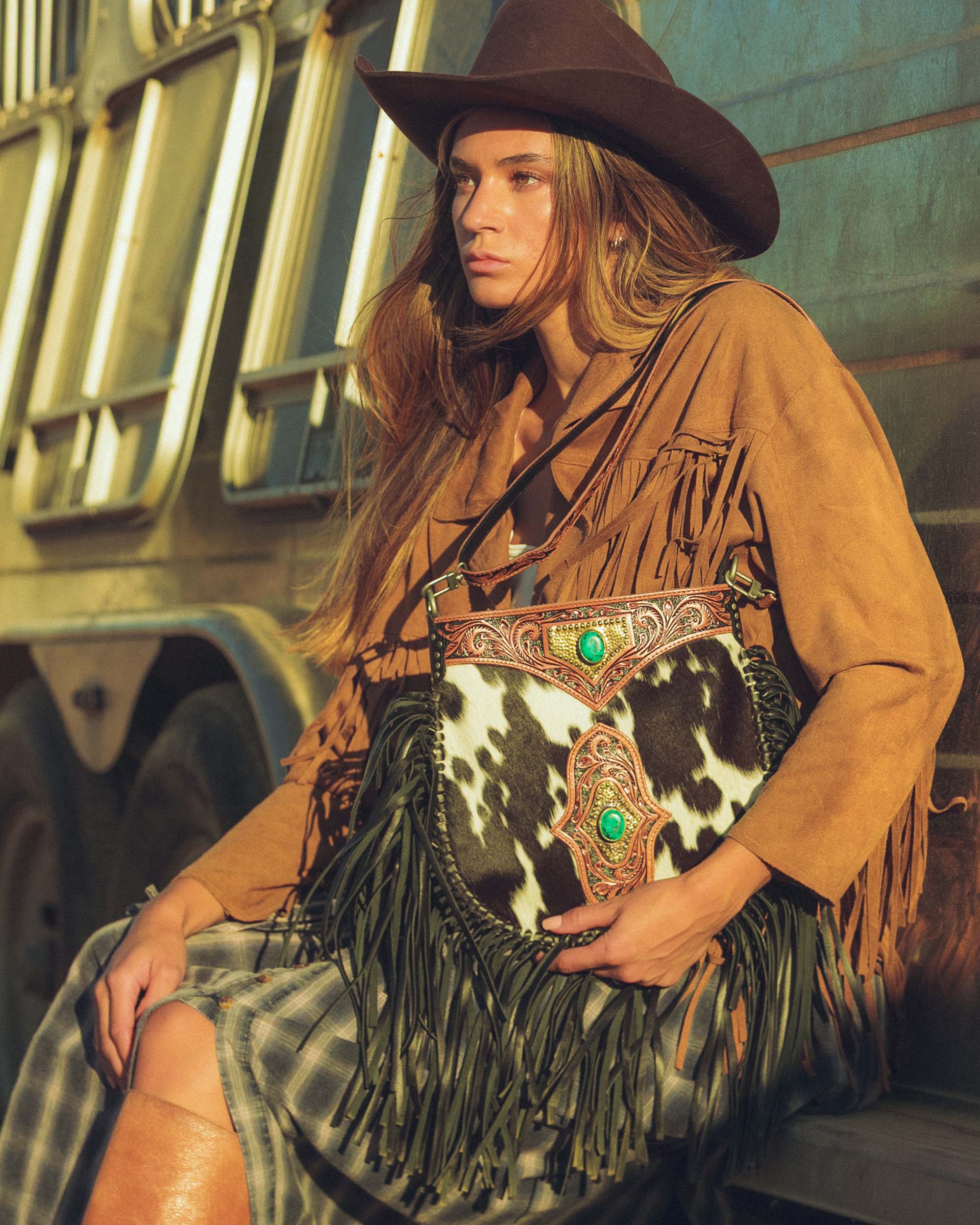 Loyal West Mojave Tassle Bag - Black & White Cowhide