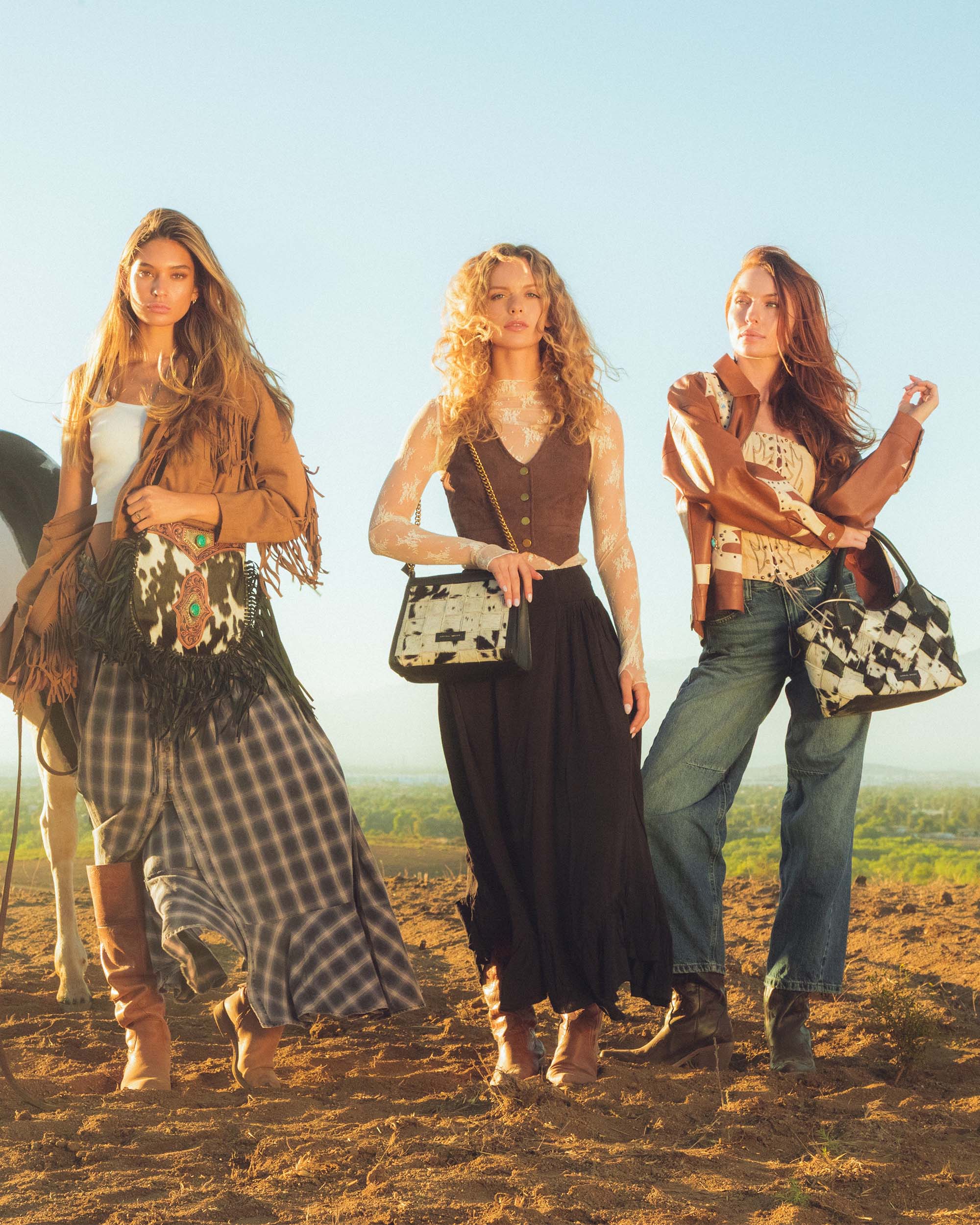 Loyal West Mojave Tassle Bag - Black & White Cowhide