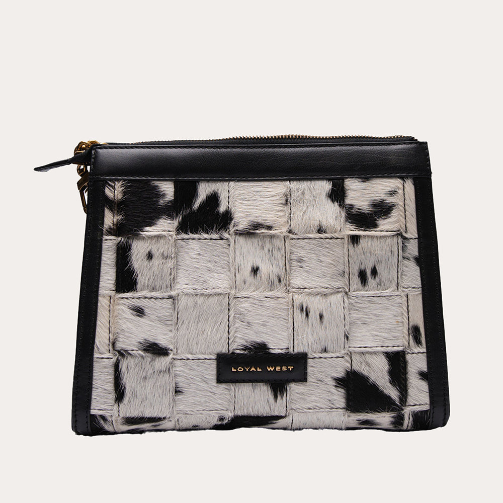 LOYAL WEST SCRAPPY MEDIUM CHAIN BAG IN COWHIDE AND BLACK CALFSKIN
