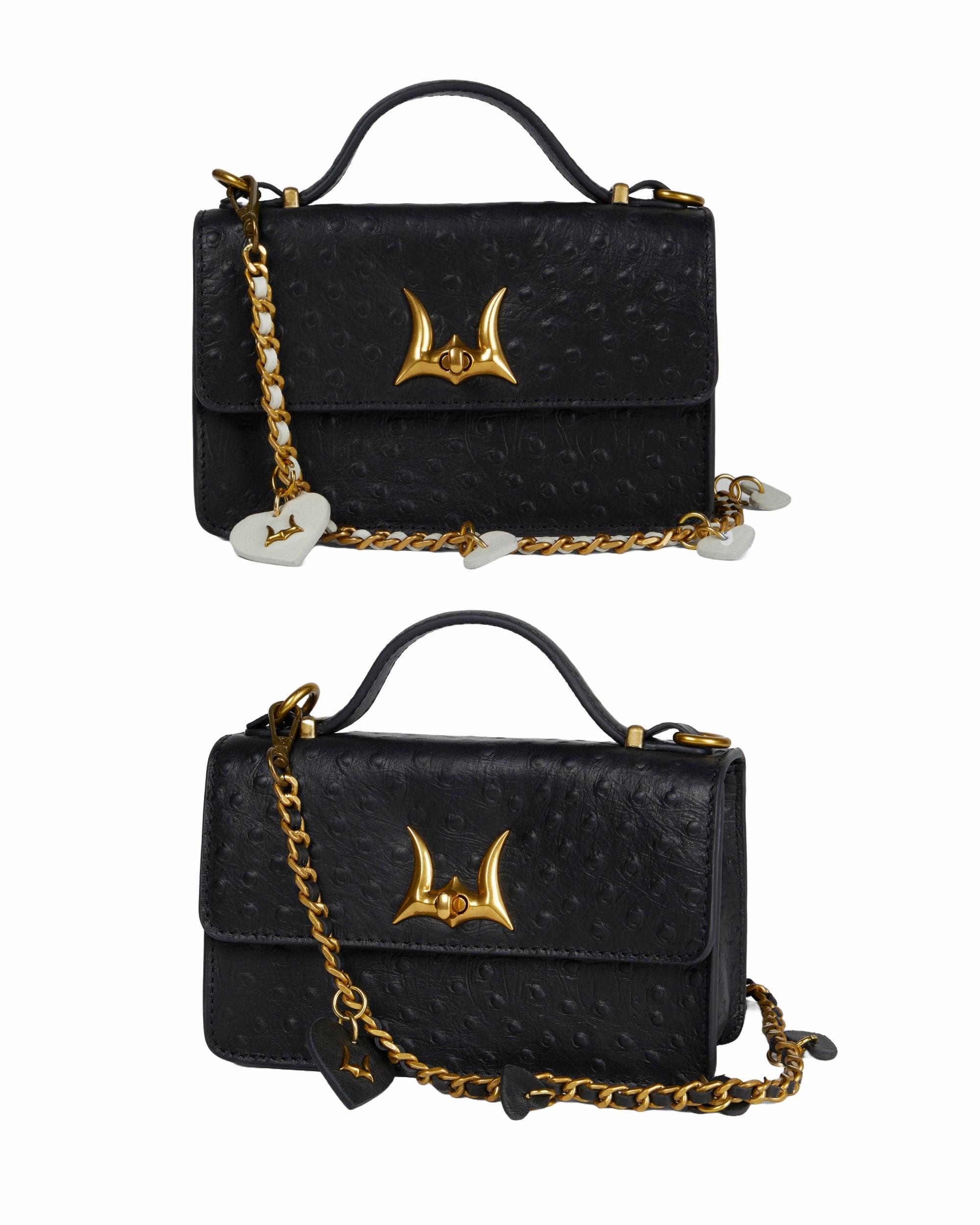 Loyal West Heart Charm Chain In Black Calf Leather (2 In 1 Crossbody Chain)