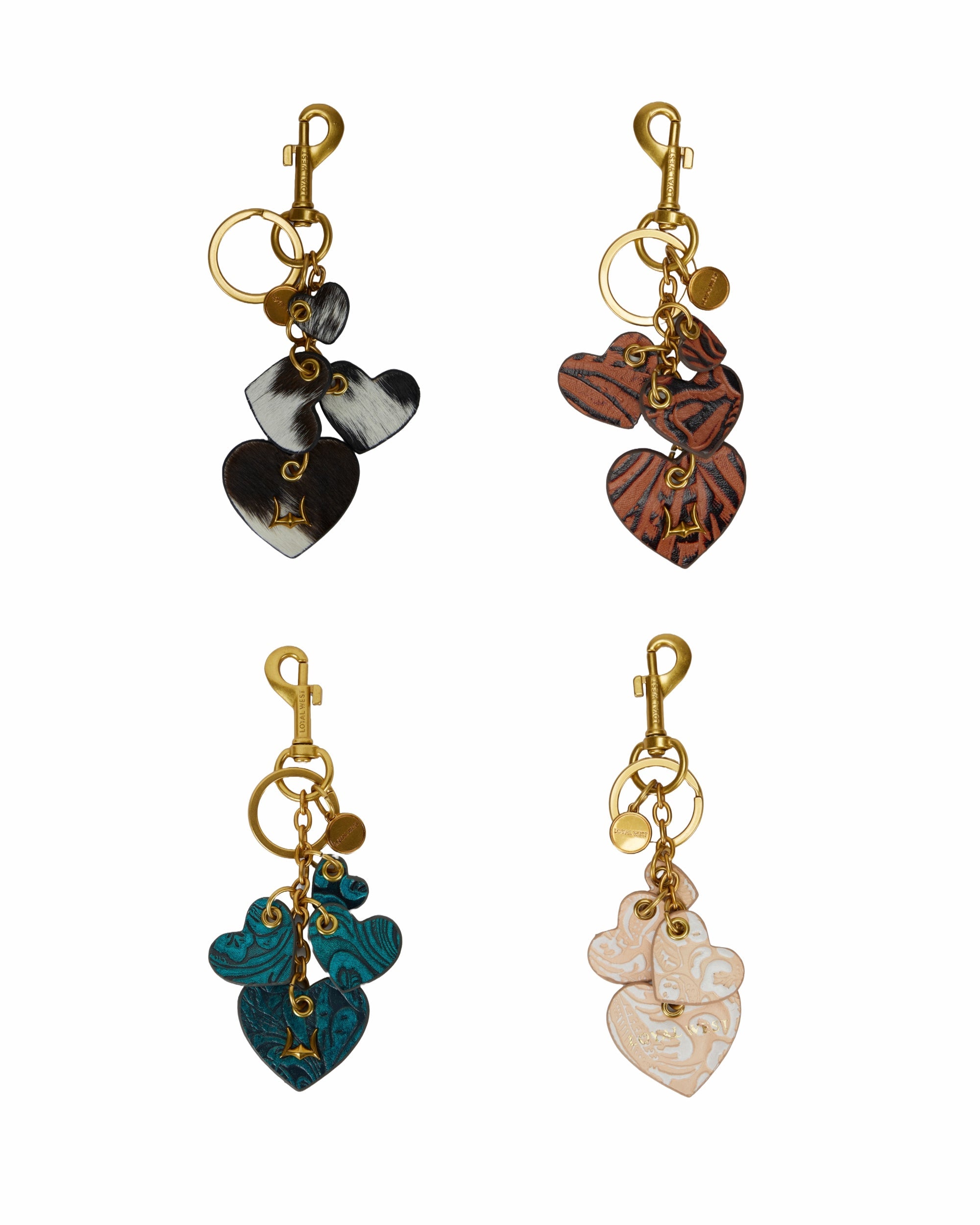 Loyal West Heart Shape Keychain In Hand Finished Embossed Leather -  Brown