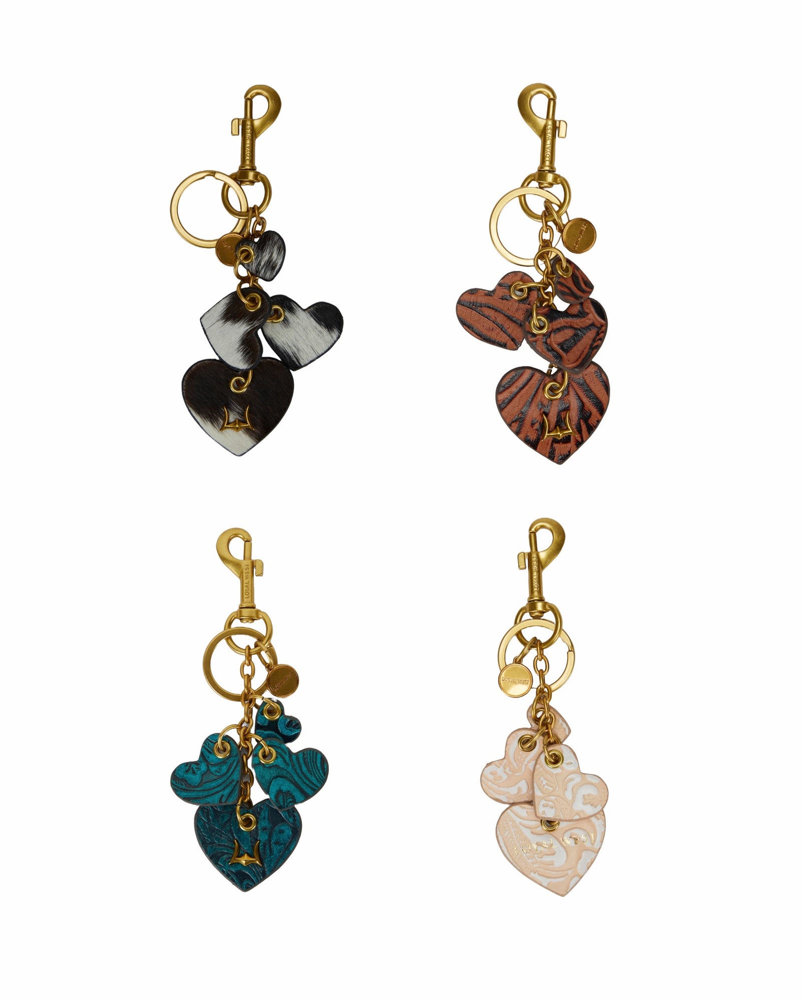 Loyal West Heart Shape Keychain In Black & White Cowhide Leather