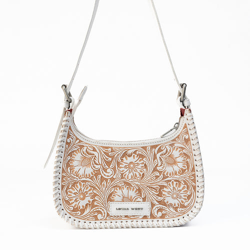 Loyal West Dannia Medium Purse - Ivory Dust Handtooled Leather And Calfskin