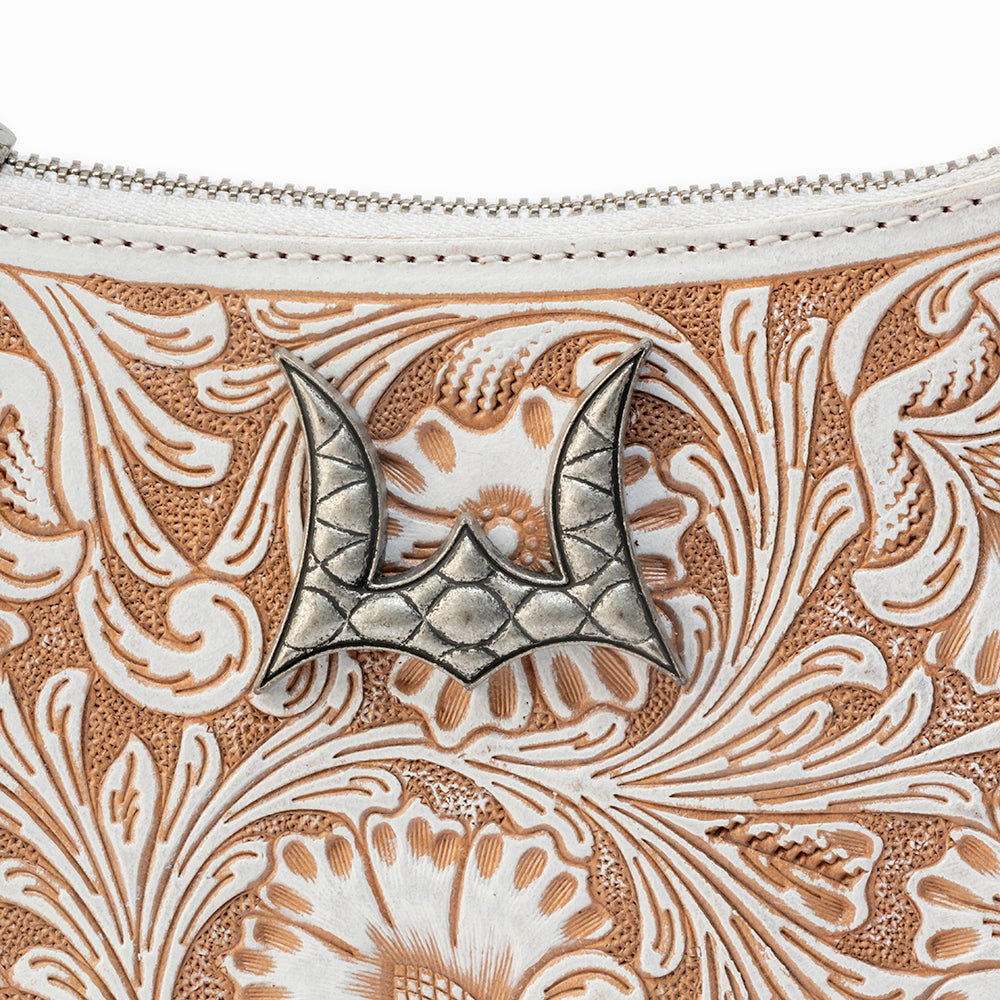 Loyal West Dannia Medium Purse - Ivory Dust Handtooled Leather And Calfskin