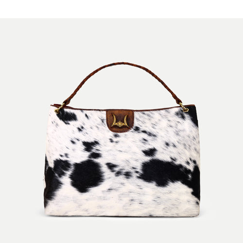 Lw Large Hobo Bag In Black & White Cowhide
