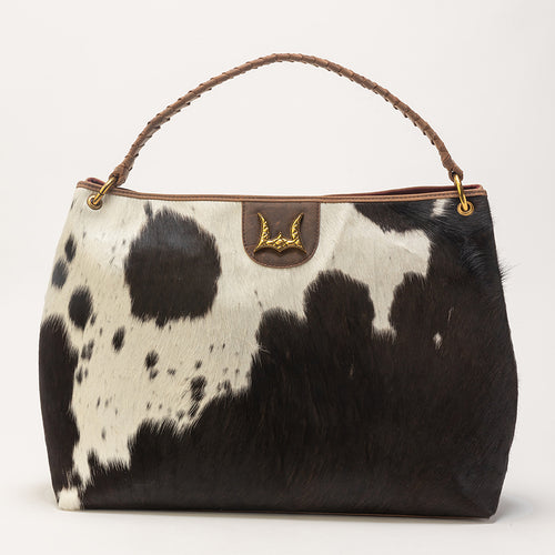 Lw Large Hobo Bag In Black & White Cowhide