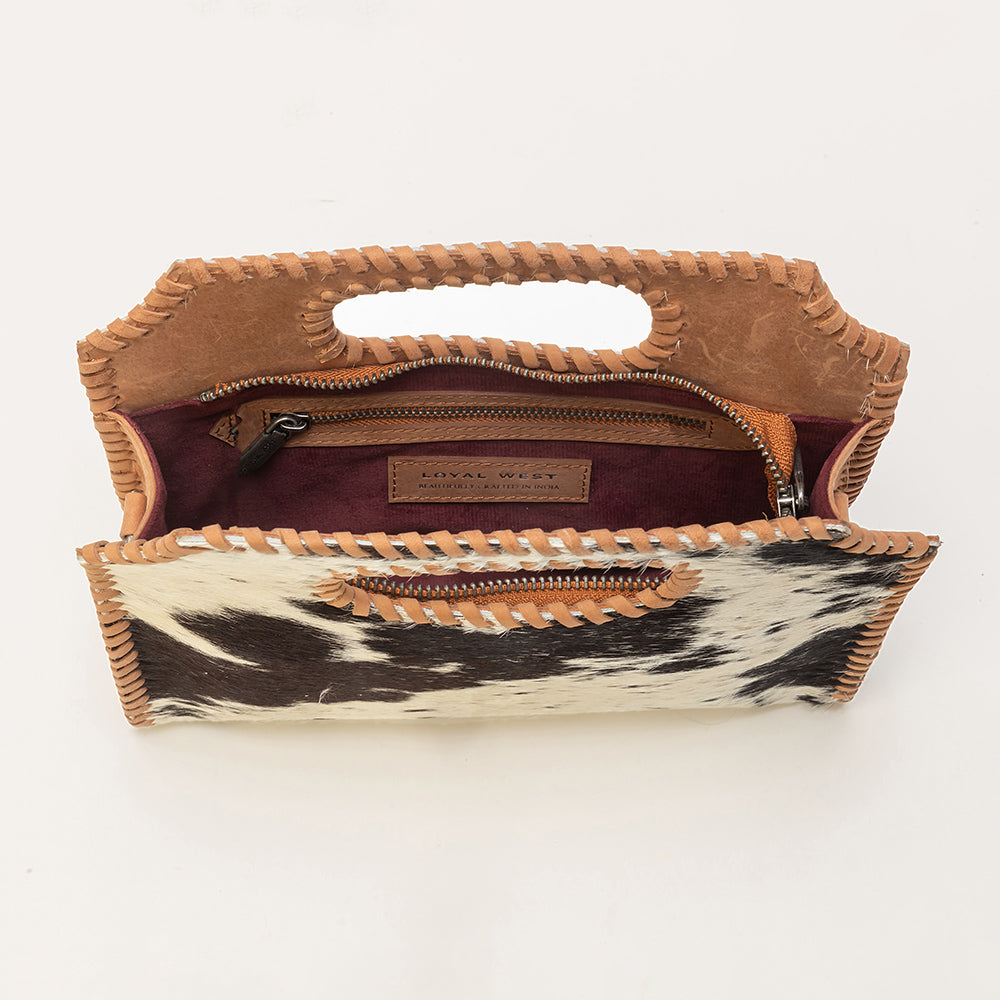 Alma Medium Hand Bag In Black & White Cowhide